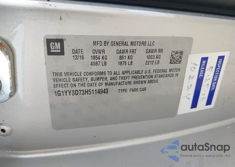 2017 Chevrolet Corvette Grand Sport из США, поврежденный, VIN 1G1YY3D73H5114943